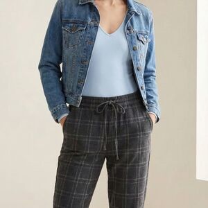 Discounted Bundle! Buy The Set! Denim Jacket, Bodysuit And Plaid Trousers